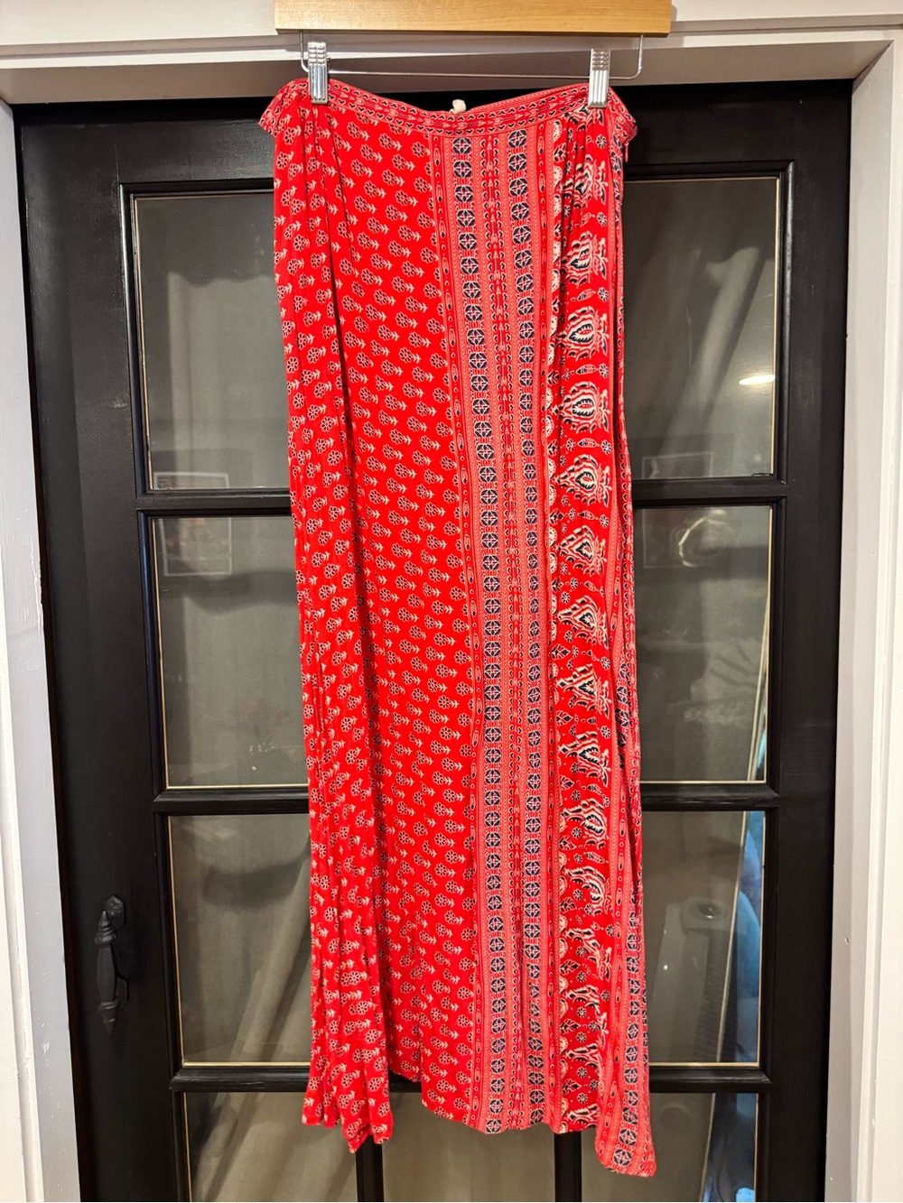 Spell Gypsiana Red Bohemian Print Maxi Skirt side slits large